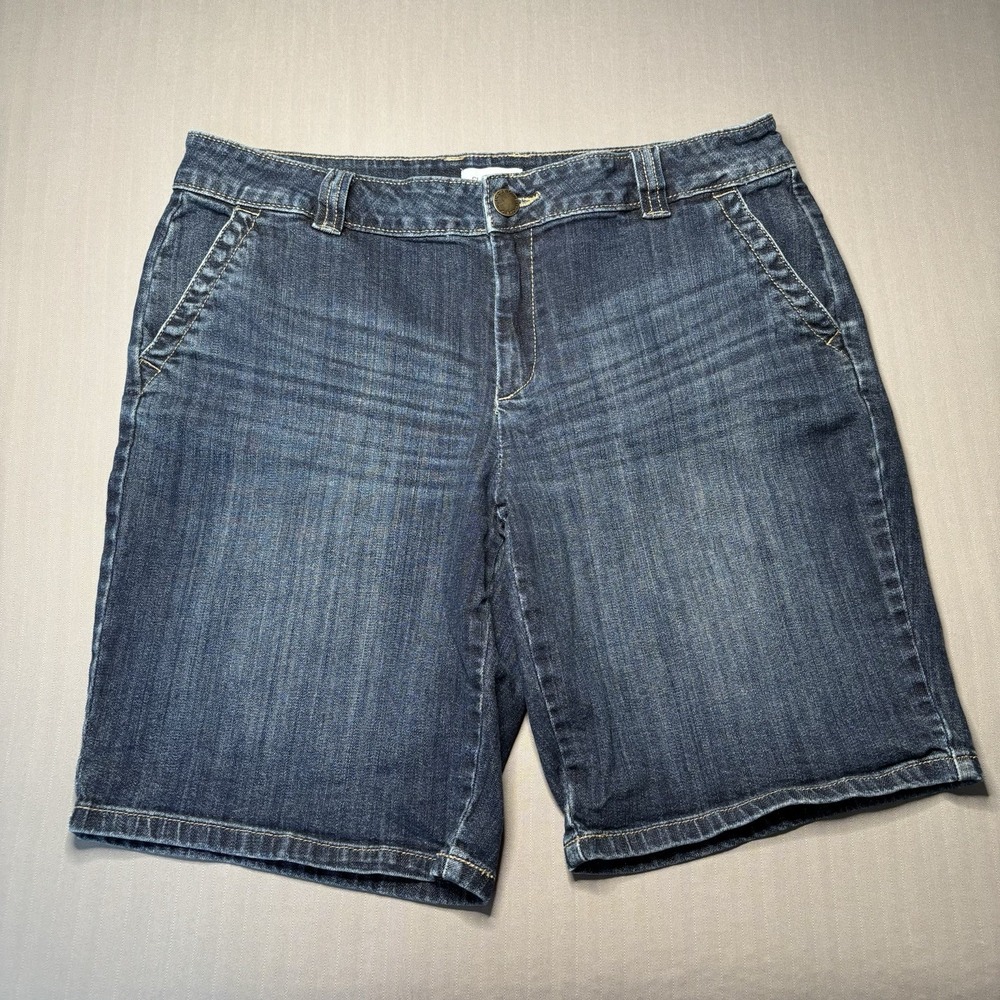 Liz Claiborne Denim Bermuda Shorts Womens 14 Dark Stretch Mid Rise Classic Fit